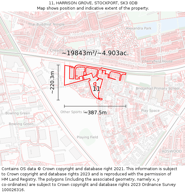 11, HARRISON GROVE, STOCKPORT, SK3 0DB: Plot and title map