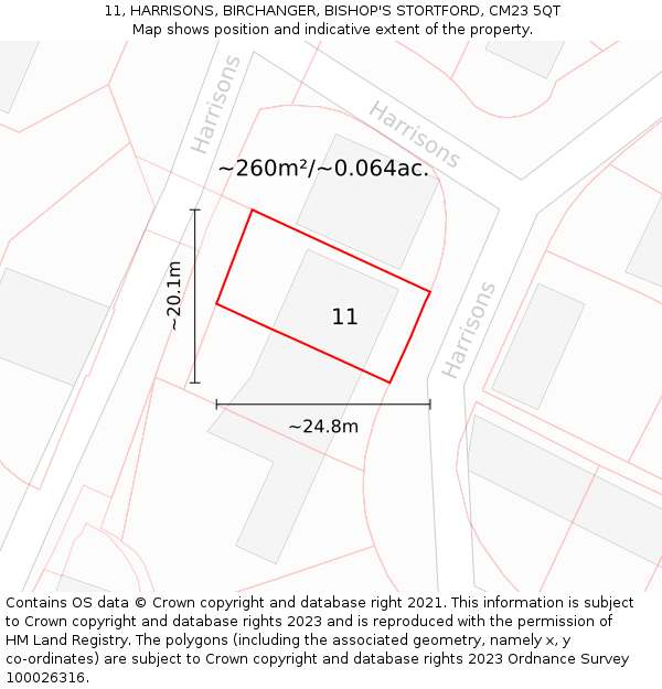 11, HARRISONS, BIRCHANGER, BISHOP'S STORTFORD, CM23 5QT: Plot and title map