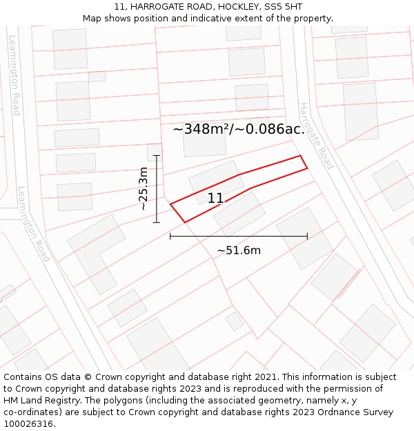 11, HARROGATE ROAD, HOCKLEY, SS5 5HT: Plot and title map