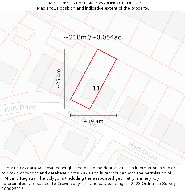 11, HART DRIVE, MEASHAM, SWADLINCOTE, DE12 7PH: Plot and title map