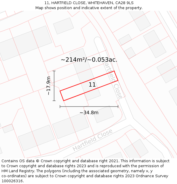 11, HARTFIELD CLOSE, WHITEHAVEN, CA28 9LS: Plot and title map