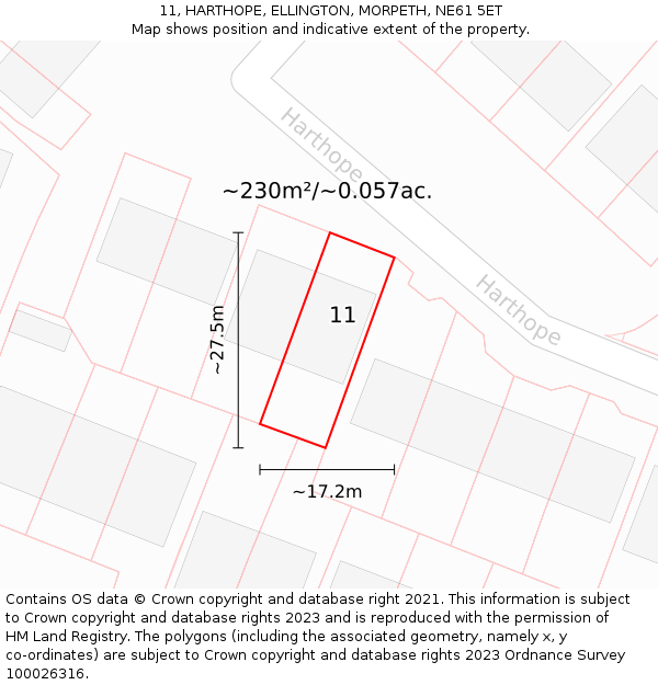 11, HARTHOPE, ELLINGTON, MORPETH, NE61 5ET: Plot and title map