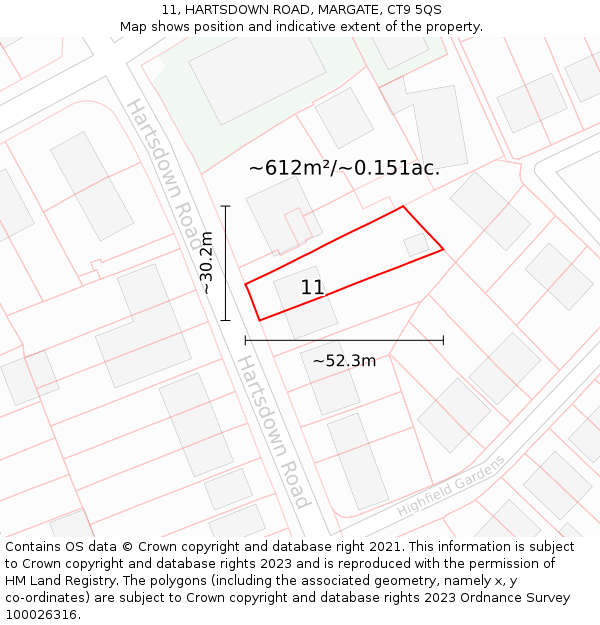 11, HARTSDOWN ROAD, MARGATE, CT9 5QS: Plot and title map