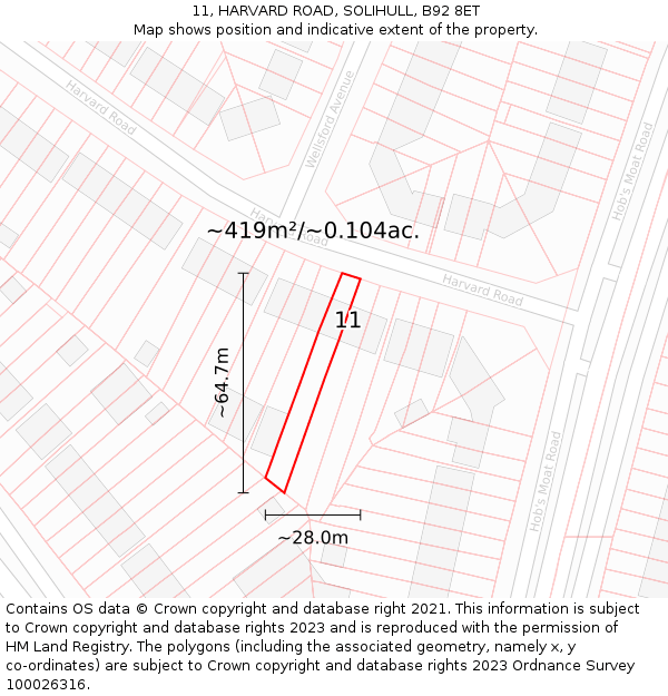11, HARVARD ROAD, SOLIHULL, B92 8ET: Plot and title map