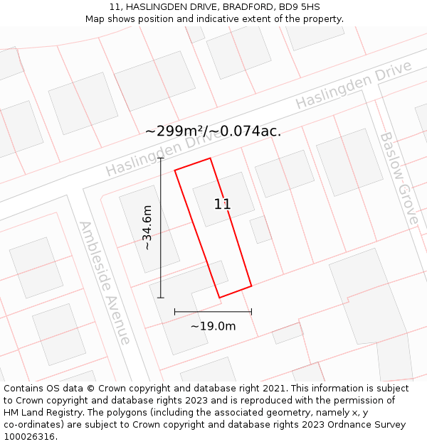 11, HASLINGDEN DRIVE, BRADFORD, BD9 5HS: Plot and title map