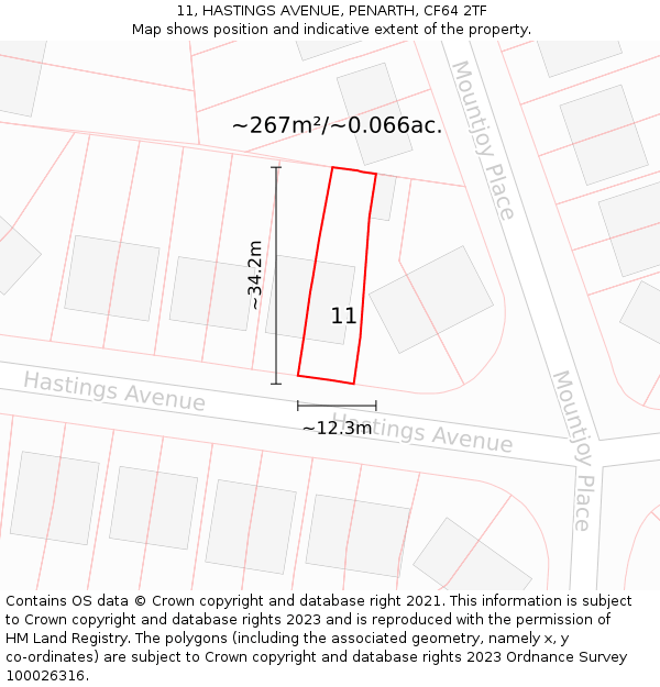 11, HASTINGS AVENUE, PENARTH, CF64 2TF: Plot and title map