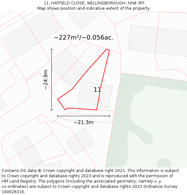 11, HATFIELD CLOSE, WELLINGBOROUGH, NN8 3FF: Plot and title map