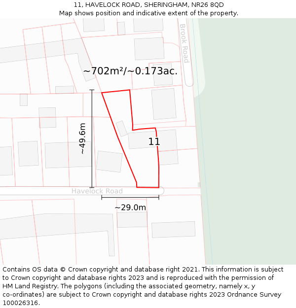 11, HAVELOCK ROAD, SHERINGHAM, NR26 8QD: Plot and title map