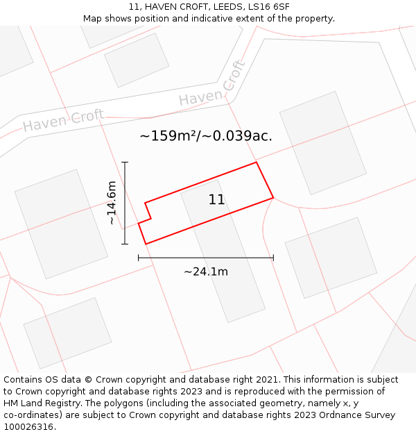 11, HAVEN CROFT, LEEDS, LS16 6SF: Plot and title map