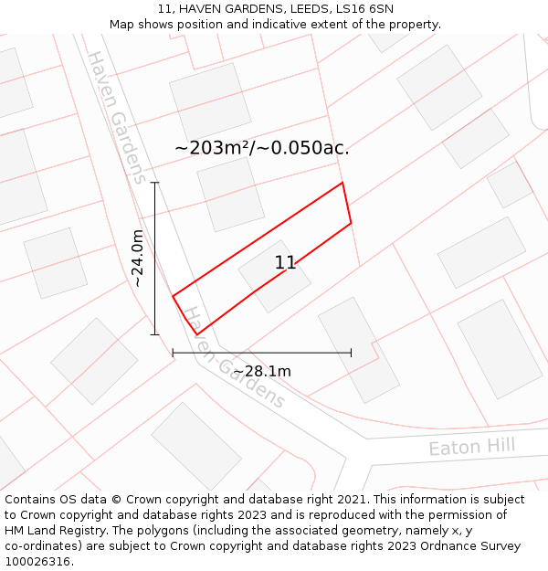 11, HAVEN GARDENS, LEEDS, LS16 6SN: Plot and title map