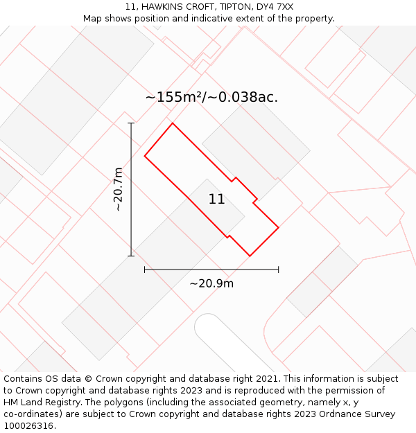 11, HAWKINS CROFT, TIPTON, DY4 7XX: Plot and title map
