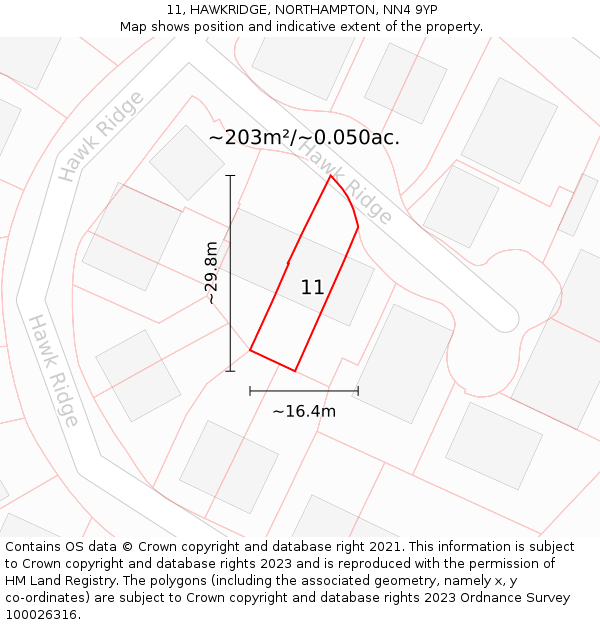 11, HAWKRIDGE, NORTHAMPTON, NN4 9YP: Plot and title map