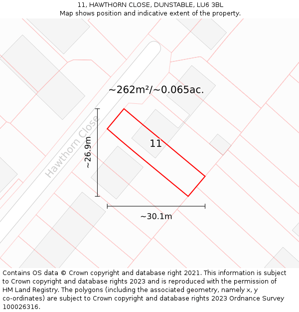11, HAWTHORN CLOSE, DUNSTABLE, LU6 3BL: Plot and title map