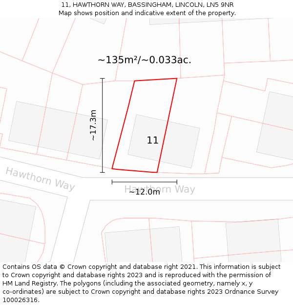 11, HAWTHORN WAY, BASSINGHAM, LINCOLN, LN5 9NR: Plot and title map