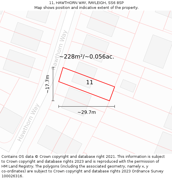 11, HAWTHORN WAY, RAYLEIGH, SS6 8SP: Plot and title map