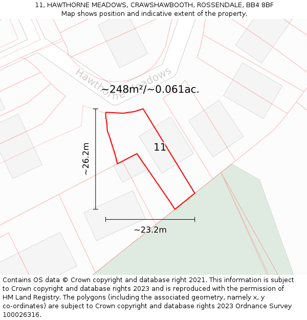 11, HAWTHORNE MEADOWS, CRAWSHAWBOOTH, ROSSENDALE, BB4 8BF: Plot and title map