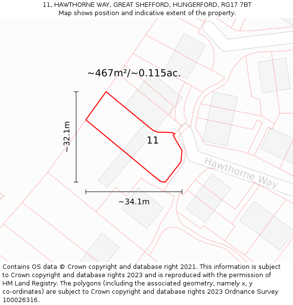 11, HAWTHORNE WAY, GREAT SHEFFORD, HUNGERFORD, RG17 7BT: Plot and title map