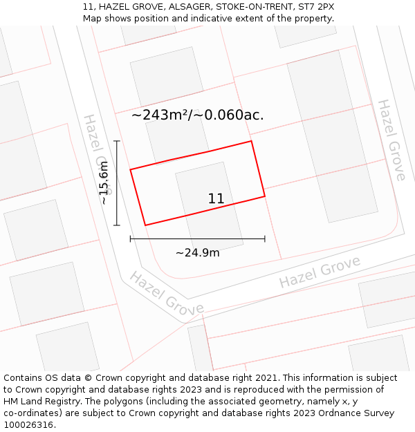 11, HAZEL GROVE, ALSAGER, STOKE-ON-TRENT, ST7 2PX: Plot and title map