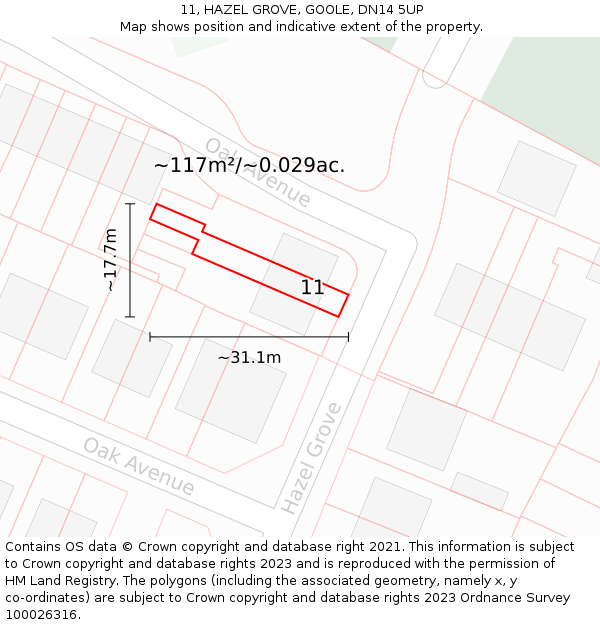 11, HAZEL GROVE, GOOLE, DN14 5UP: Plot and title map