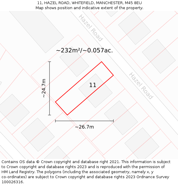 11, HAZEL ROAD, WHITEFIELD, MANCHESTER, M45 8EU: Plot and title map