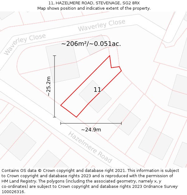 11, HAZELMERE ROAD, STEVENAGE, SG2 8RX: Plot and title map