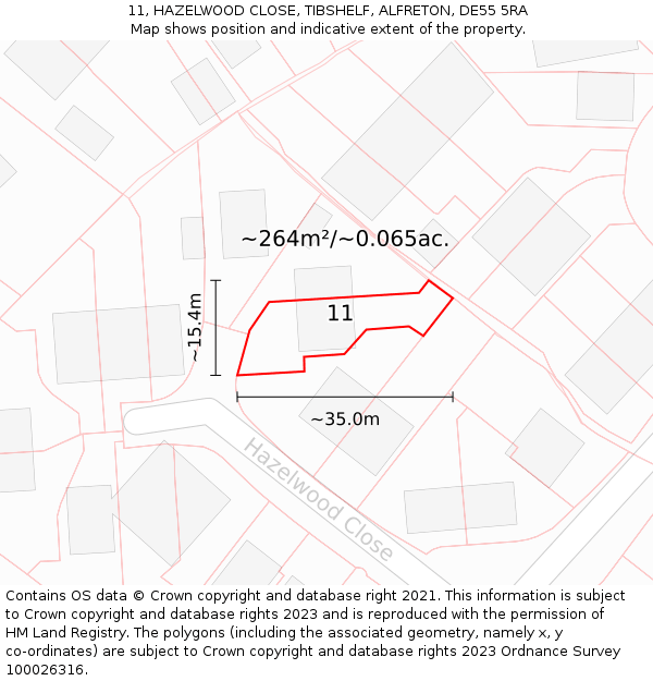 11, HAZELWOOD CLOSE, TIBSHELF, ALFRETON, DE55 5RA: Plot and title map