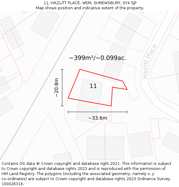 11, HAZLITT PLACE, WEM, SHREWSBURY, SY4 5JP: Plot and title map