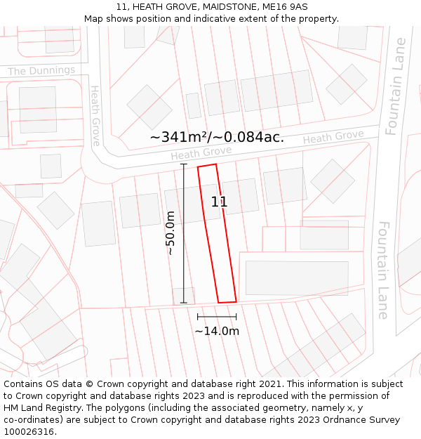11, HEATH GROVE, MAIDSTONE, ME16 9AS: Plot and title map