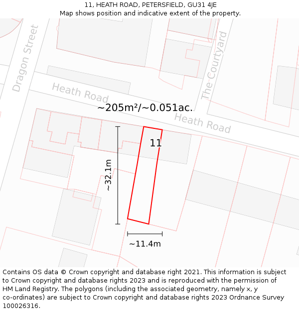 11, HEATH ROAD, PETERSFIELD, GU31 4JE: Plot and title map