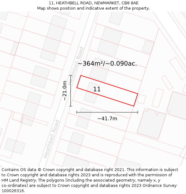 11, HEATHBELL ROAD, NEWMARKET, CB8 8AE: Plot and title map