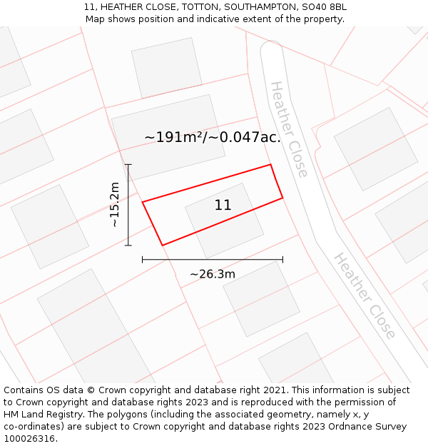 11, HEATHER CLOSE, TOTTON, SOUTHAMPTON, SO40 8BL: Plot and title map