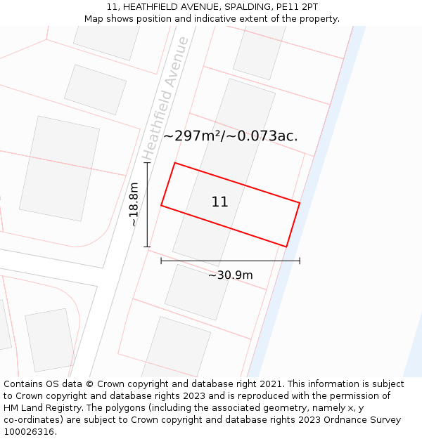 11, HEATHFIELD AVENUE, SPALDING, PE11 2PT: Plot and title map