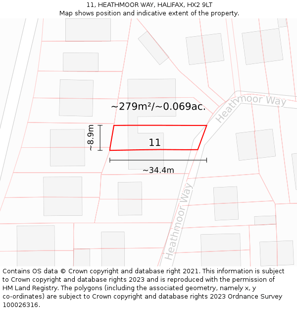 11, HEATHMOOR WAY, HALIFAX, HX2 9LT: Plot and title map