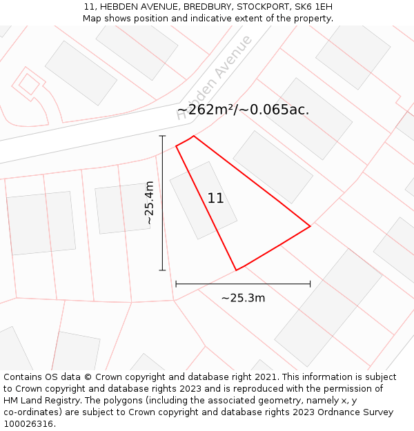 11, HEBDEN AVENUE, BREDBURY, STOCKPORT, SK6 1EH: Plot and title map
