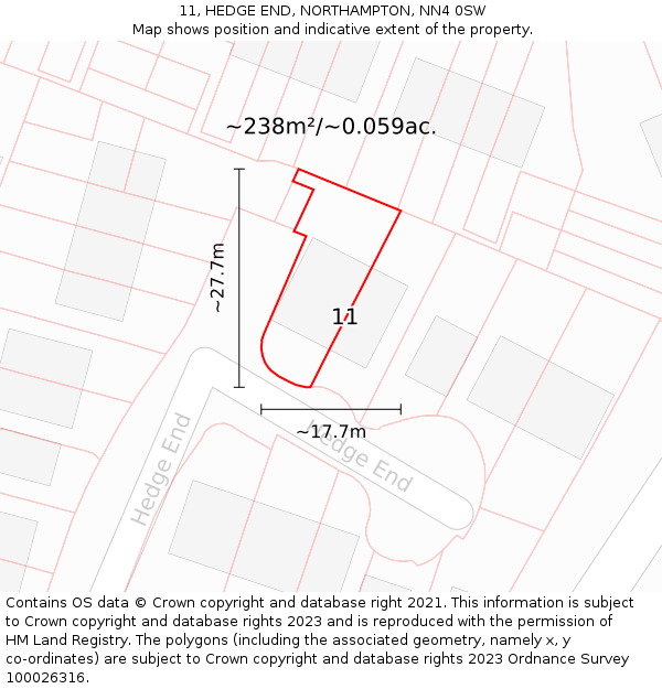11, HEDGE END, NORTHAMPTON, NN4 0SW: Plot and title map