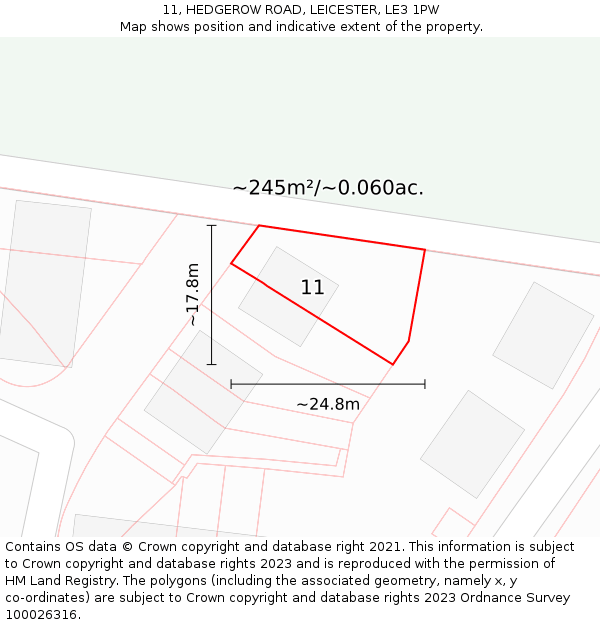 11, HEDGEROW ROAD, LEICESTER, LE3 1PW: Plot and title map