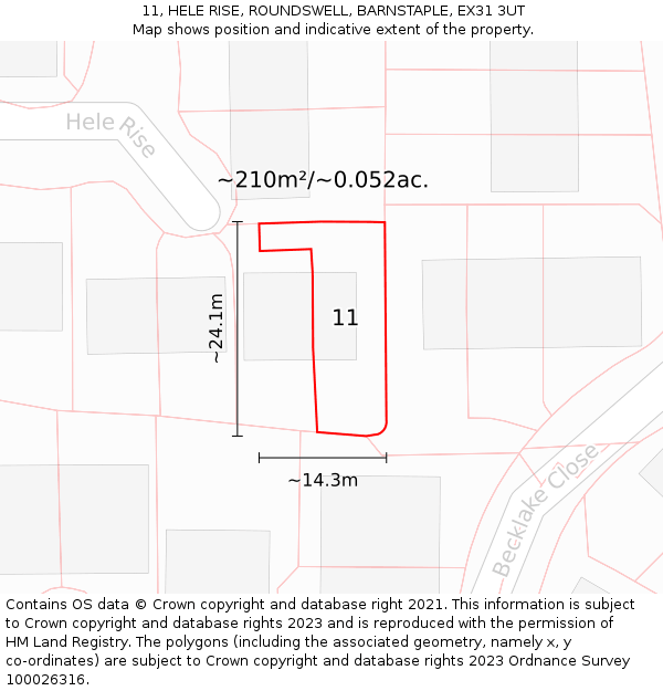 11, HELE RISE, ROUNDSWELL, BARNSTAPLE, EX31 3UT: Plot and title map