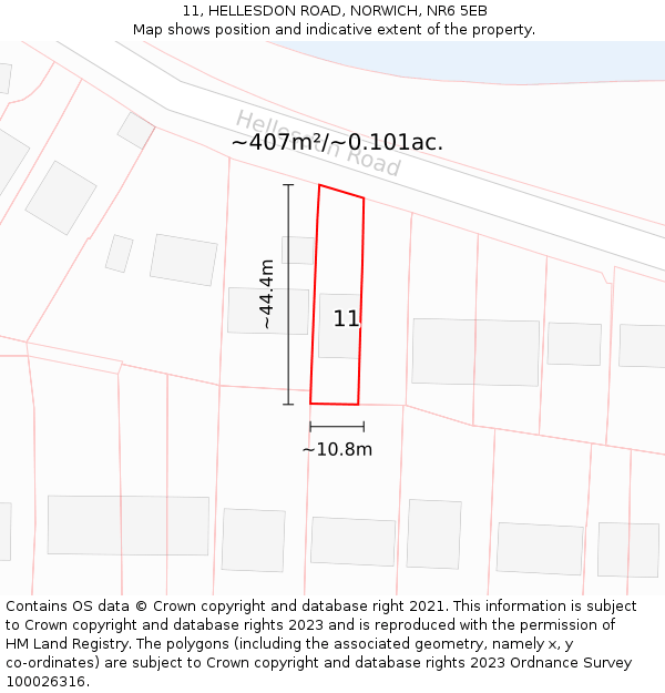11, HELLESDON ROAD, NORWICH, NR6 5EB: Plot and title map