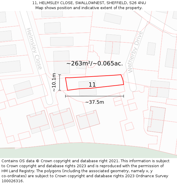 11, HELMSLEY CLOSE, SWALLOWNEST, SHEFFIELD, S26 4NU: Plot and title map