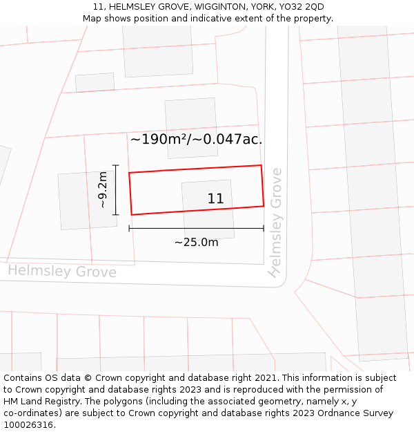 11, HELMSLEY GROVE, WIGGINTON, YORK, YO32 2QD: Plot and title map