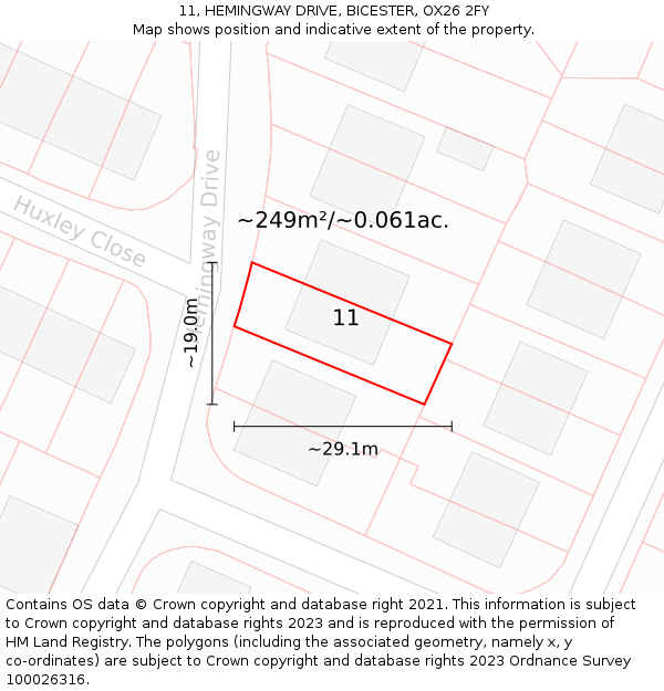 11, HEMINGWAY DRIVE, BICESTER, OX26 2FY: Plot and title map