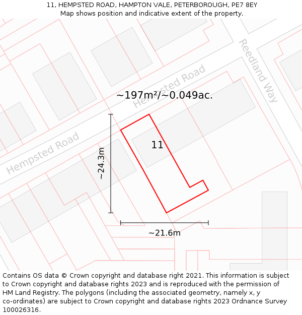 11, HEMPSTED ROAD, HAMPTON VALE, PETERBOROUGH, PE7 8EY: Plot and title map