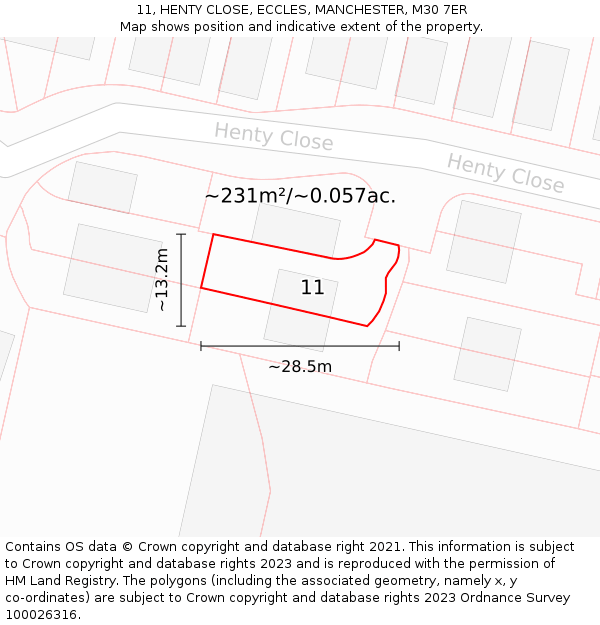 11, HENTY CLOSE, ECCLES, MANCHESTER, M30 7ER: Plot and title map