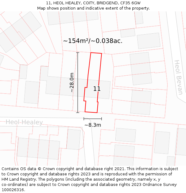 11, HEOL HEALEY, COITY, BRIDGEND, CF35 6GW: Plot and title map