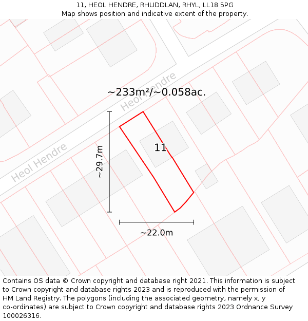 11, HEOL HENDRE, RHUDDLAN, RHYL, LL18 5PG: Plot and title map