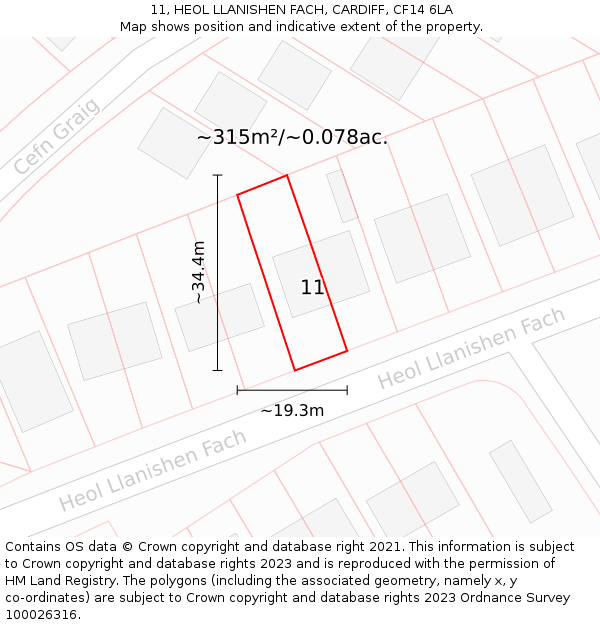 11, HEOL LLANISHEN FACH, CARDIFF, CF14 6LA: Plot and title map