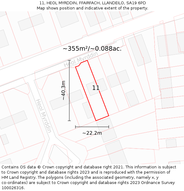 11, HEOL MYRDDIN, FFAIRFACH, LLANDEILO, SA19 6PD: Plot and title map