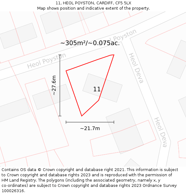 11, HEOL POYSTON, CARDIFF, CF5 5LX: Plot and title map