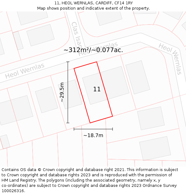 11, HEOL WERNLAS, CARDIFF, CF14 1RY: Plot and title map