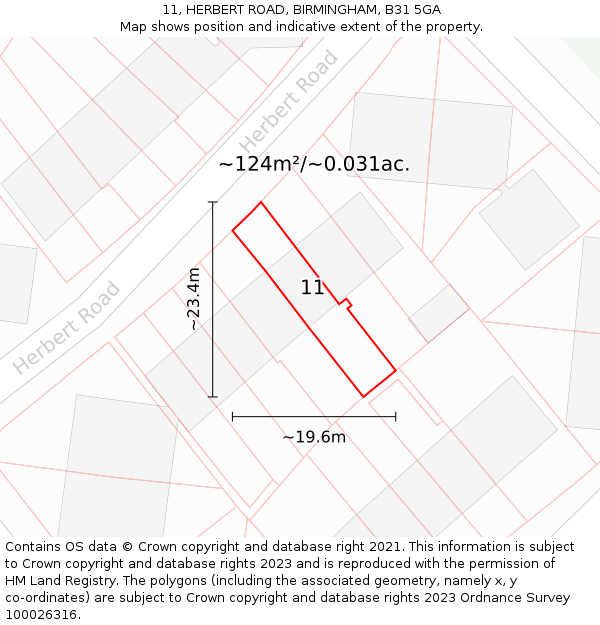 11, HERBERT ROAD, BIRMINGHAM, B31 5GA: Plot and title map